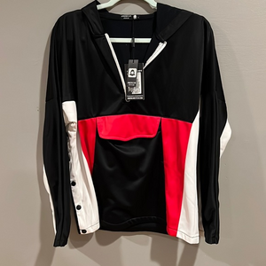 AMERICAN STITCH MEN ACTIVE‎ WEAR HOODED SWEATSHIRT BLACK WHITE/RED PANELS…